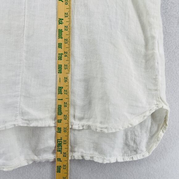 ROSE MARINE Top L Linen Tunic Ruffle V-Neck Roll Tab Sleeve Off White Italy - Picture 12 of 13